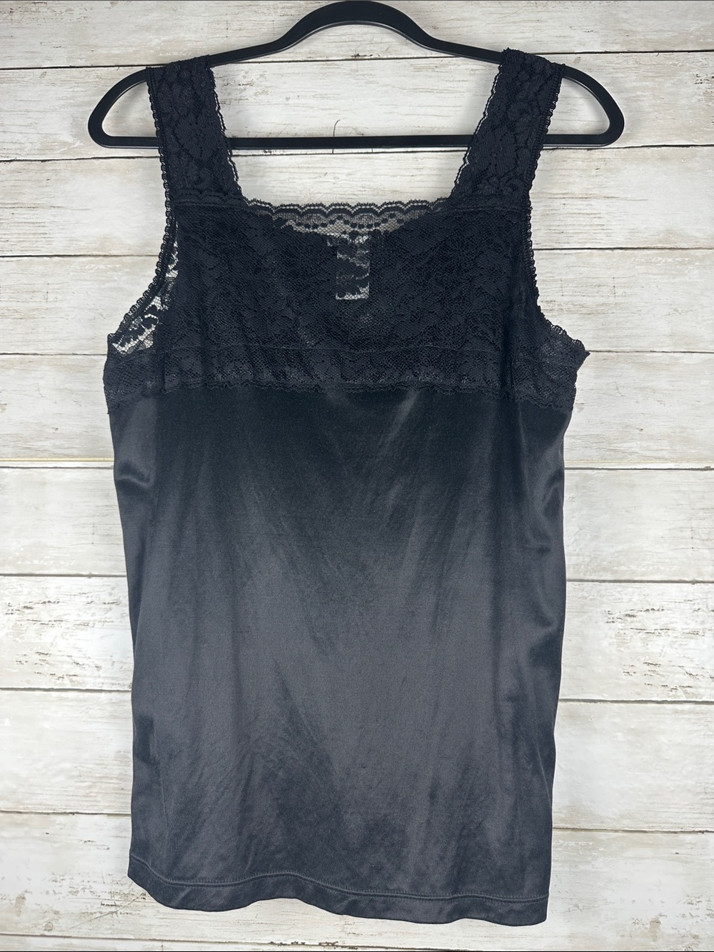 Vintage Cuddl Duds Lace Trim Camisole Top Black Large Y2K Mexico